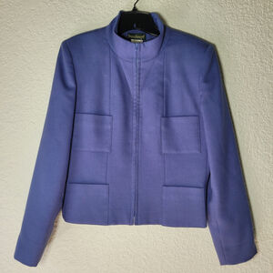 VTG Herve Benard Women's 100% Wool Purple/Blue Blazer Jacket Size 10 Full Zip
